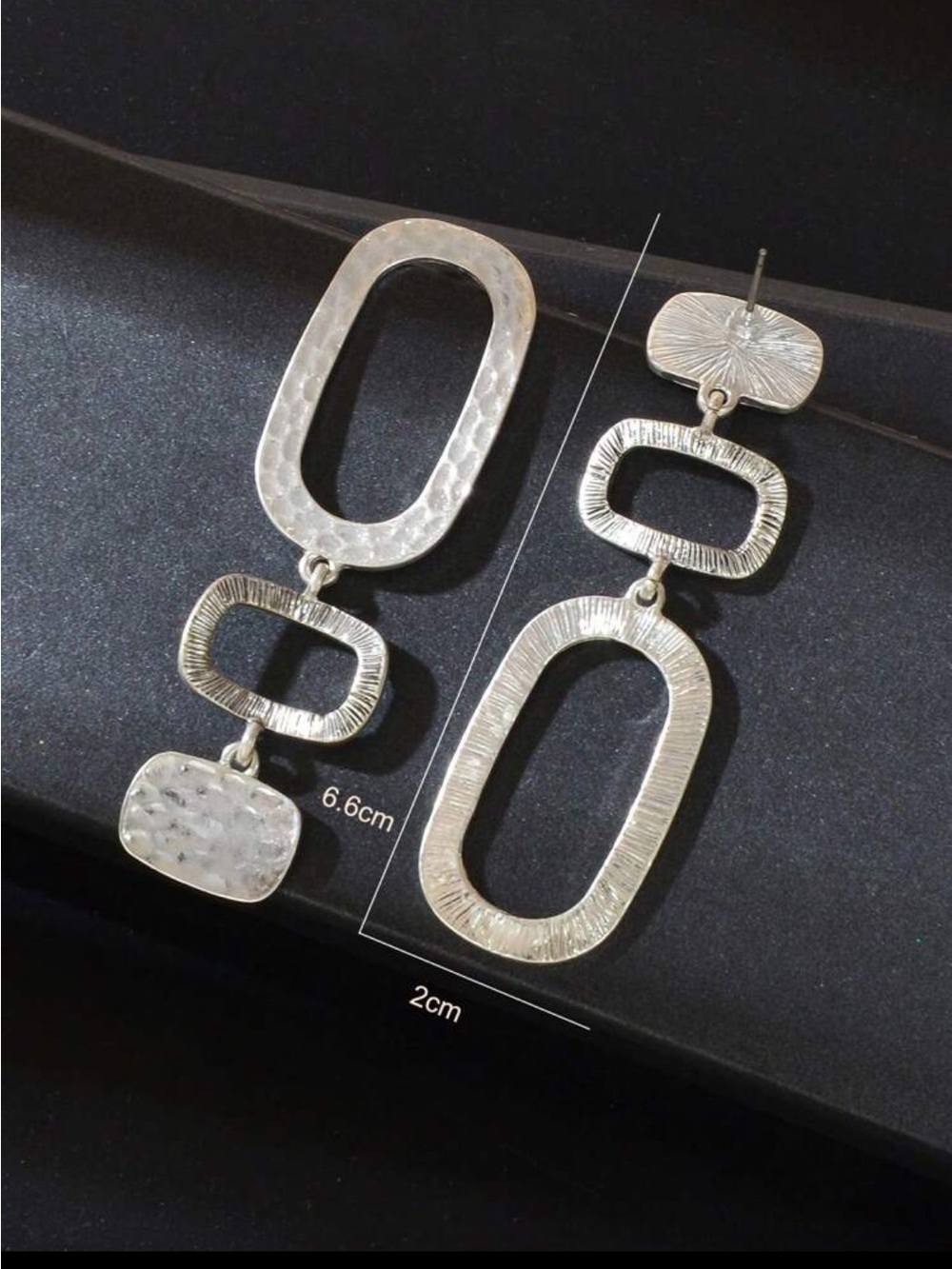Silver Textured Geometric Drop Earrings - Women Jewelry - Picture 5 of 5